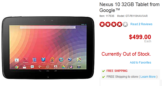 Nexus 10 $499